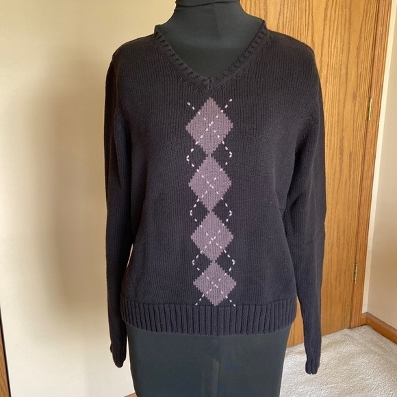 Merona Cotton Argyle Sweater Black and Gray Medium - Picture 8 of 8